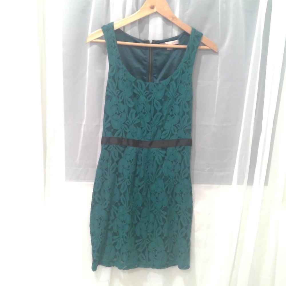 Teal and Black Lace Sheath Dress
